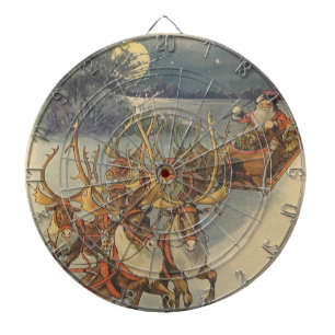 Vintage jul Jultomten Sleigh med Reindeer Darttavla