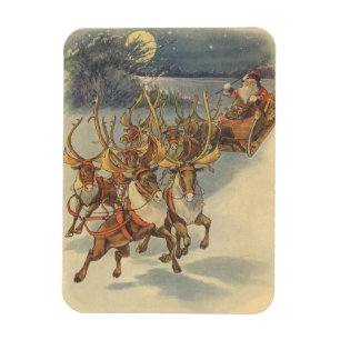 Vintage jul Jultomten Sleigh med Reindeer Magnet
