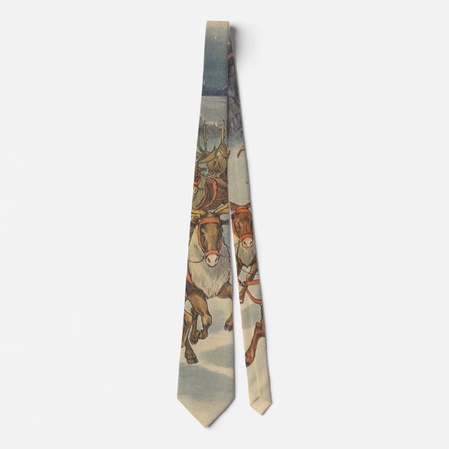 Vintage jul Jultomten Sleigh med Reindeer Slips (Framsida)