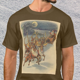 Vintage jul Jultomten Sleigh med Reindeer Tee Shirt
