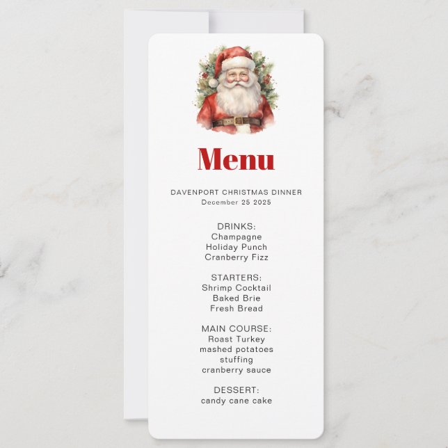 Vintage jul Jultomten Smiling Menu Inbjudningar (Framsida)