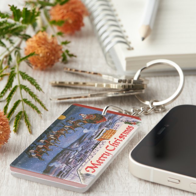 Vintage jul Jultomten som flyger hans sleigh (Högra Framsidan)