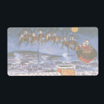 Vintage jul Jultomten som flyger hans sleigh Fraktsedel<br><div class="desc">Vintagen illustrerar julens helgdag med Jultomten med renar som flyger i sömnen för att leverera leksaker på julen i Kväll. Tomten flyger över tak med skorsten av sovstaden på denna vackra natt med stjärnor som lyser ljusa. Texten läser God jul.</div>