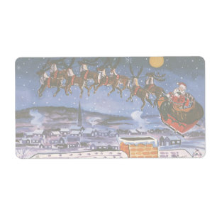 Vintage jul Jultomten som flyger hans sleigh Fraktsedel