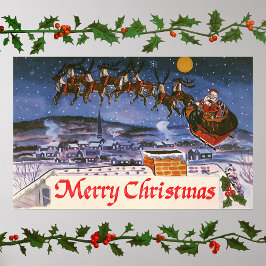 Vintage jul Jultomten som flyger hans sleigh Poster