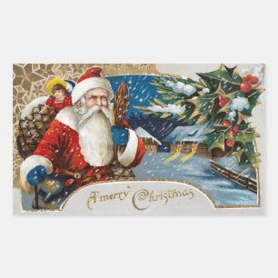 Vintage jul Jultomten Stickers Rektangulärt Klistermärke