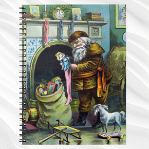 Vintage jul, Jultomten Stockings med Leksaker Anteckningsbok