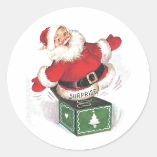 Vintage jul Jultomten Surprise Runt Klistermärke