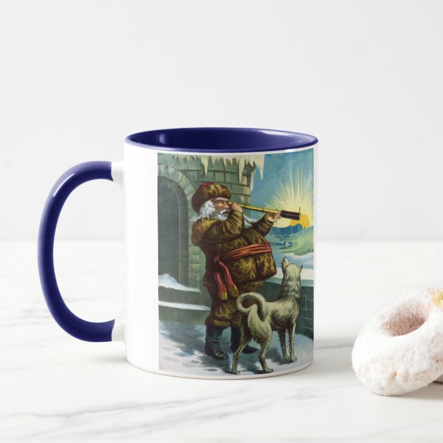 Vintage jul Jultomten Telescope Hund Sunset Mugg (Med munk)