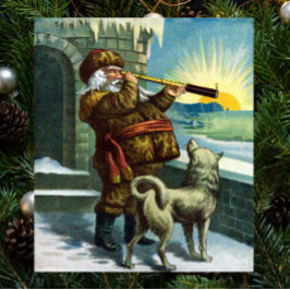 Vintage jul Jultomten Telescope Hund Sunset Poster