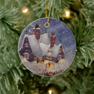 Vintage jul, Jultomten Workshop North Pole Julgransprydnad Keramik