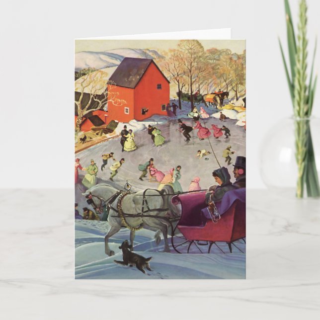 Vintage jul, Kärlek och Romantik Sleigh Helgkort (Framsida)