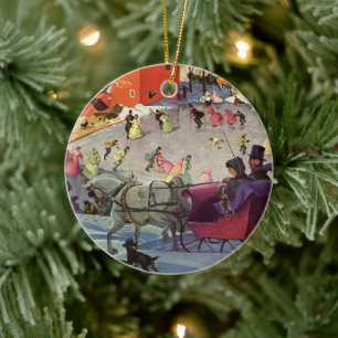 Vintage jul, Kärlek och Romantik Sleigh Julgransprydnad Keramik