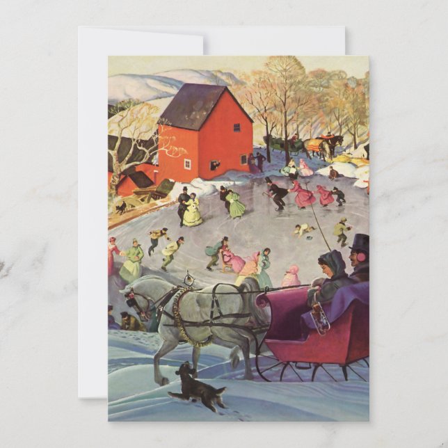 Vintage jul, Kärlek och Romantik Sleigh Ride Inbjudningar (Framsida)