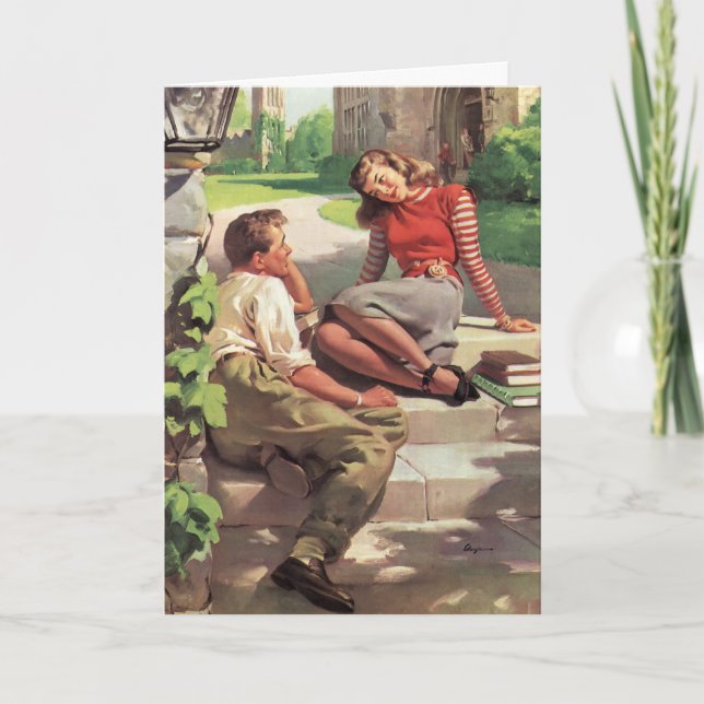 Vintage jul, Kärlek och Romantik Studenter Helgkort (Framsida)