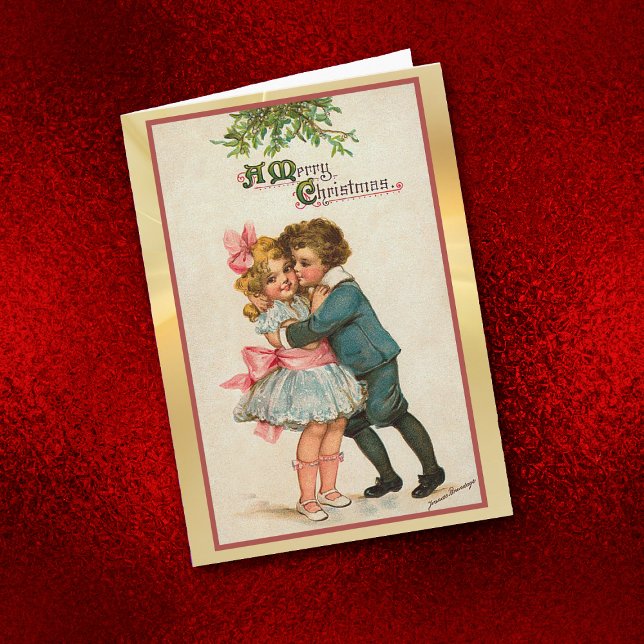 Vintage jul Kiss Mistletoe Greeting Card Helgkort (Skapare uppladdad)