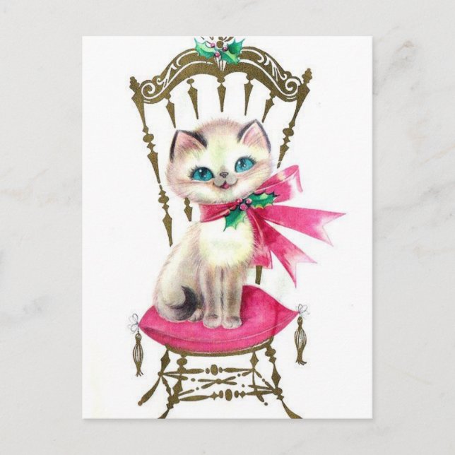 Vintage jul Kitten Helg Vykort (Framsida)