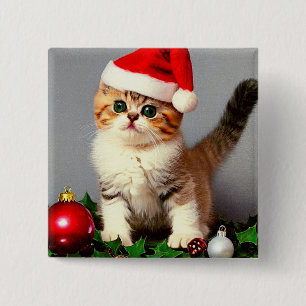 Vintage jul Kitten i Santa Hat Knapp