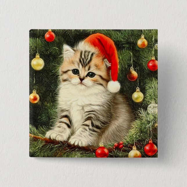 Vintage jul Kitten Knapp (Framsida)