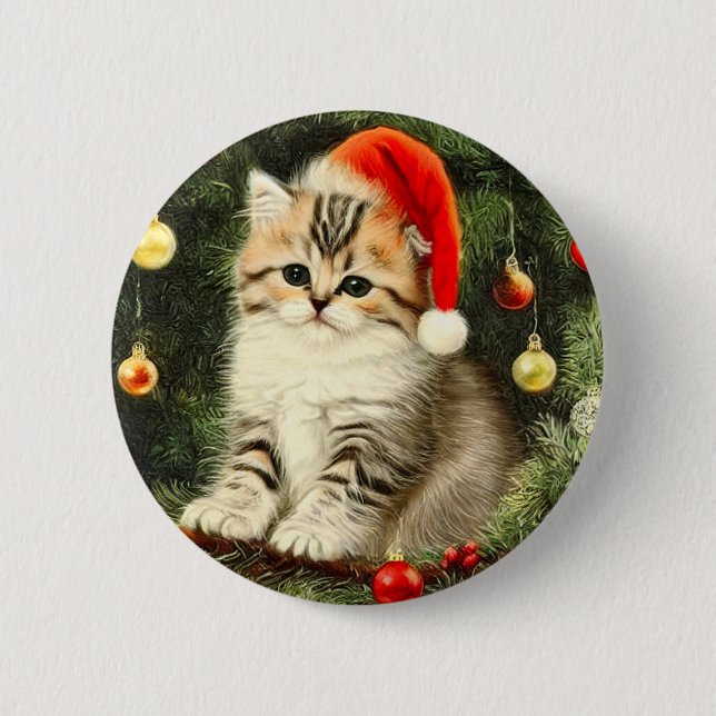 Vintage jul Kitten Knapp (Framsida)