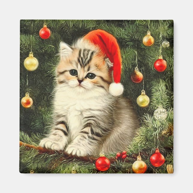 Vintage jul Kitten Magnet (Framsidan)