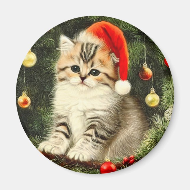 Vintage jul Kitten Magnet (Framsidan)