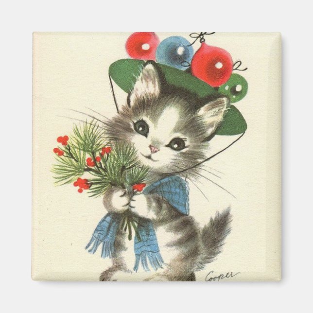 Vintage jul Kitten Magnet (Framsidan)