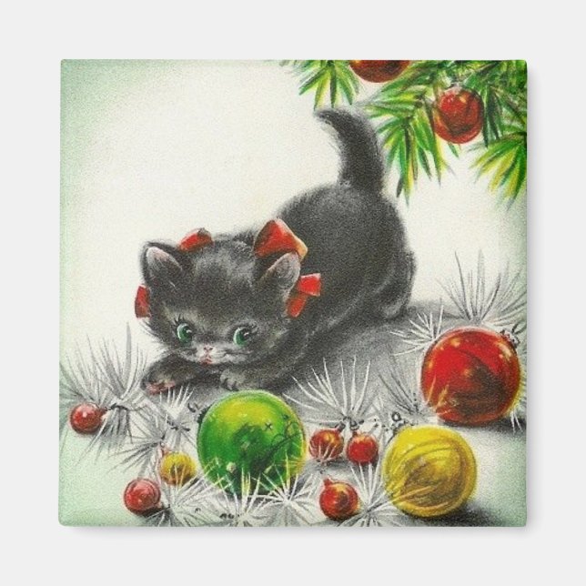 Vintage jul Kitten Magnet (Framsidan)