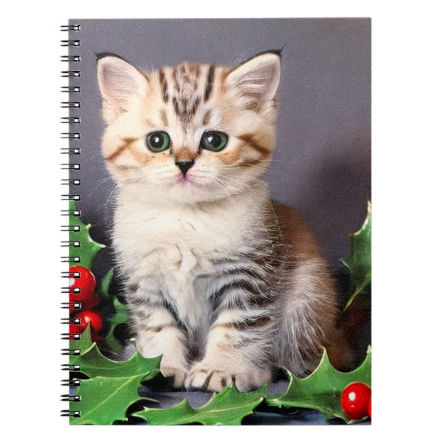 Vintage jul Kitten och Holly Anteckningsbok (Framsidan)