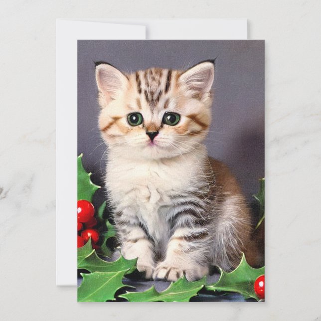 Vintage jul Kitten och Holly Meddelande (Framsida)