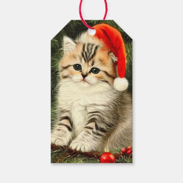 Vintage jul Kitten Presentetikett (Framsidan)