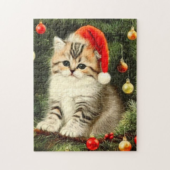 Vintage jul Kitten Pussel (Vertikal)
