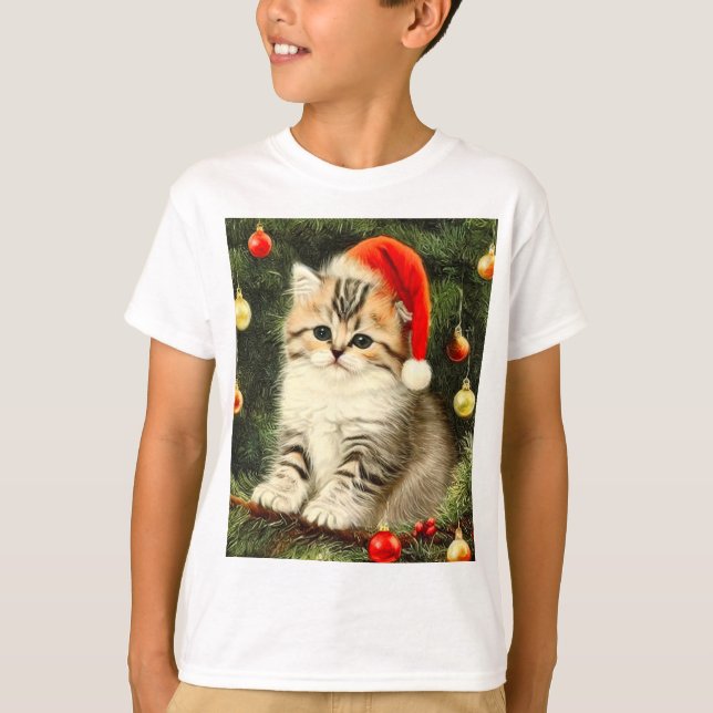 Vintage jul Kitten T Shirt (Framsida)