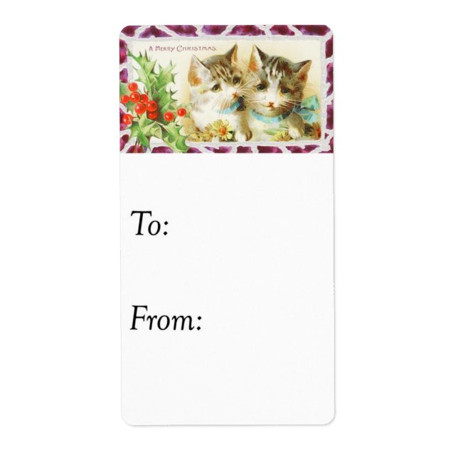 Vintage jul Kittens Gift Märkre Fraktsedel (Framsidan)