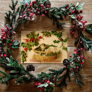 Vintage jul Kittens sover med Berries Helg Vykort