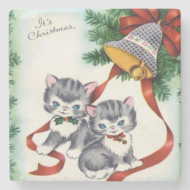 Vintage jul Kittens Stenunderlägg (Framsidan)