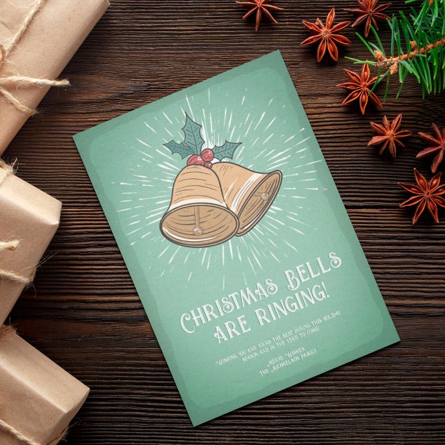 Vintage jul Klockor Helgdag Card Julkort (Skapare uppladdad)