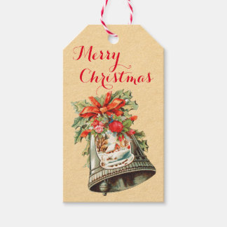 Vintage jul Klockor Helgdag Gift Märkres Presentetikett