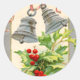Vintage jul Klockor och Holly Stickers Runt Klistermärke