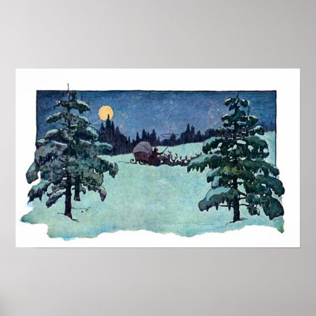 Vintage jul Kväll Jultomten Poster (Framsidan)