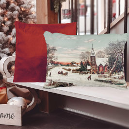 Vintage jul-Kväll kyrkan i Snö Prydnadskudde