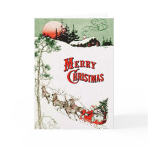 Vintage jul, Kväll Santa, Sleigh och Reindeer