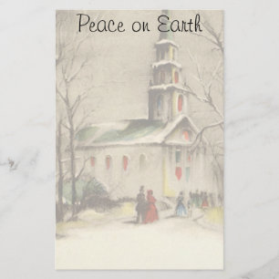 Vintage jul, kyrka i vintersnölandskap brevpapper