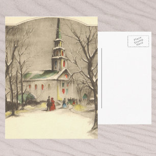 Vintage jul, kyrka i vintersnölandskap helg vykort