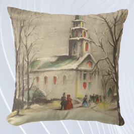 Vintage jul, kyrka i vintersnölandskap kudde