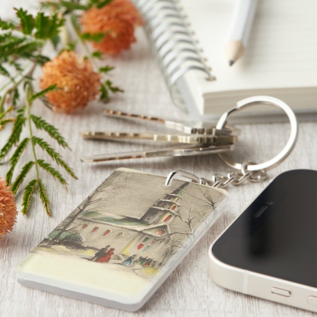 Vintage jul, kyrka i vintersnowscape (Högra Framsidan)