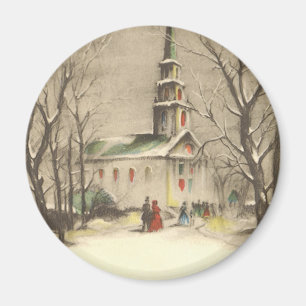 Vintage jul, kyrka i vintersnowscape magnet