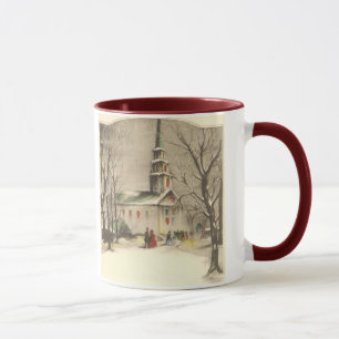 Vintage jul, kyrka i vintersnowscape mugg