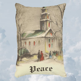 Vintage jul, kyrka i vintersnowscape prydnadskudde