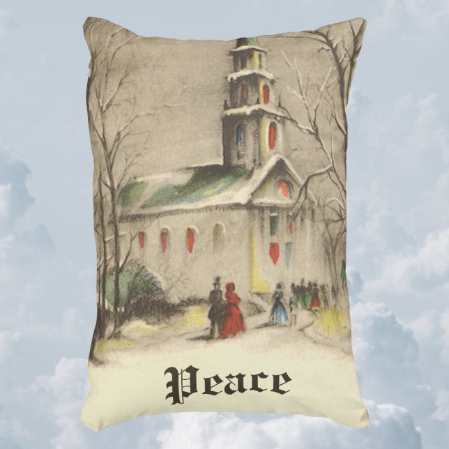 Vintage jul, kyrka i vintersnowscape prydnadskudde (Skapare uppladdad)